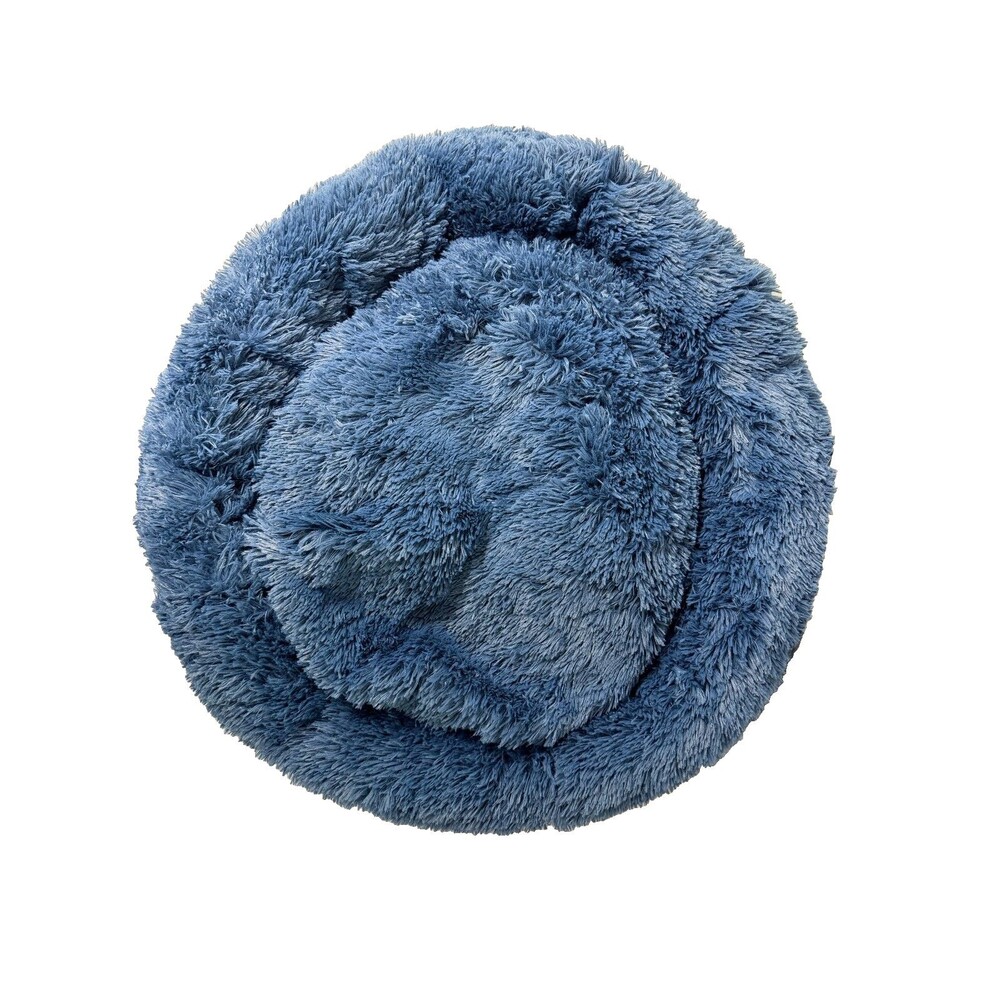 Nicole Miller New York Pet Donut Dog Bed Plush Calming Cuddle Bed Medium Blue